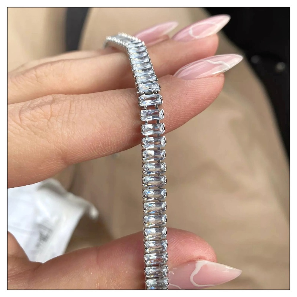 NEW Silver Inlaid Zircon Shimmering Sparkle Shiny Choker Necklace - Picture 5 of 7